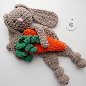CROCHET PATTERN - Brown Bunny Lovey, Bunny Snuggler, Crochet Stuffed Animal Design, Amigurumi Rabbit DIY, Easy Beginner Pattern for Easter
