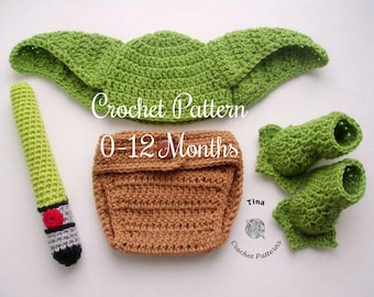 WZÓR NA SZYDEŁKO: Zielony kostium kosmity dla niemowląt: czapeczka, otulacz, buciki, rekwizyt do zdjęć, kostium na Halloween, prezent na baby shower, PDF | Rozmiary: 0–12 miesięcy