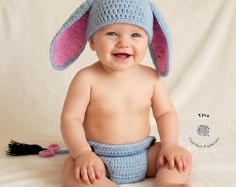 CROCHET PATTERN | Baby Donkey Outfit: Hat and Diaper Cover, Photo Prop, Halloween Costume, Shower Gift, PDF Download | Sizes 0–12 Months