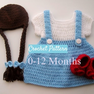 CROCHET PATTERN Baby Dorothy Halloween Outfit in English PDF Pattern Includes Wig, Dress and Shoes for Photo Prop | Sizes 0-12 Months