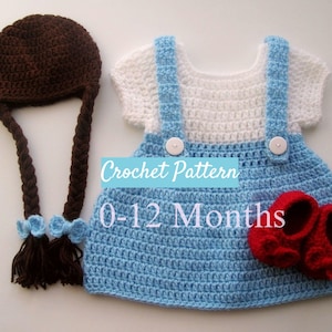 CROCHET PATTERN - Dorothy Wig, Dress and Shoes Outfit | Baby Girl Photo Prop | Crochet Baby Halloween Costume | Sizes Newborn - 12 months