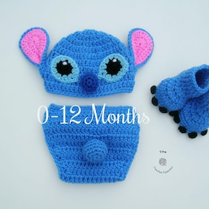 CROCHET PATTERN - Stitch Baby Hat and Diaper Cover Set | Newborn Photo Prop | Baby Halloween Costume | Sizes 0–12 months