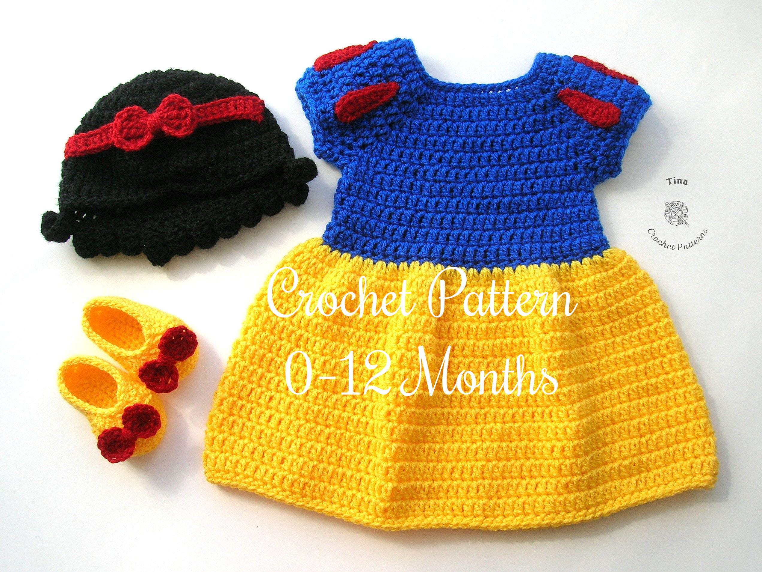 30 Snow White Dress Patterns To Crochet For Babies, Dolls, And Bridal Looks 34 Snow White Baby Outfit Pattern with Hat, Dress, and Shoes