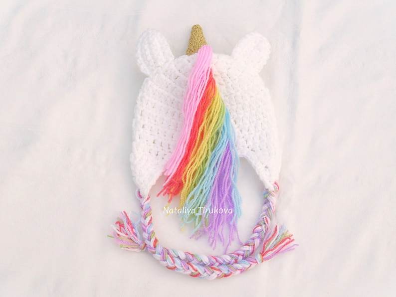 MOTIF AU CROCHET | Bonnet licorne, chapeau animal d'hiver, chapeau d'Halloween, accessoire photo, cadeau de douche, PDF, facile | Tailles de bébé à adulte image 5