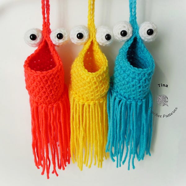 HÄKELANLEITUNG - Mini Yip Yip | Auto Spiegel Aufhänger | Blumenampel | Mars Alien Korb