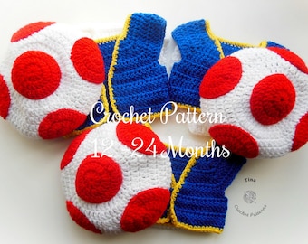 CROCHET PATTERN | Baby Toad Outfit: Hat, Vest, Diaper Cover, Shoes, Photo Prop, Halloween Costume, Shower Gift, PDF | Sizes 12–24 Months