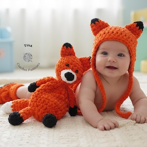 Fox Baby Crochet Pattern | Bonnet, Booties & Toy (PDF) | Sizes 0-12 Months
