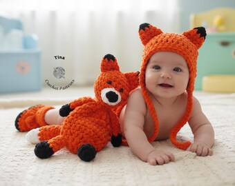 CROCHET PATTERN Baby Fox Bonnet, Booties & Toy Outfit, Photo Prop, Halloween Costume, Shower Gift, PDF Download, Easy | Sizes 0–12 Months