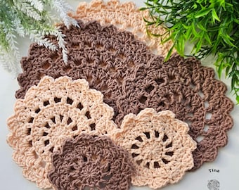 CROCHET PATTERN & VIDEO | Placemat and Coaster Kitchen Set, Home Decor, Housewarming Gift, Beginner-Friendly pdf, Tag Template Included