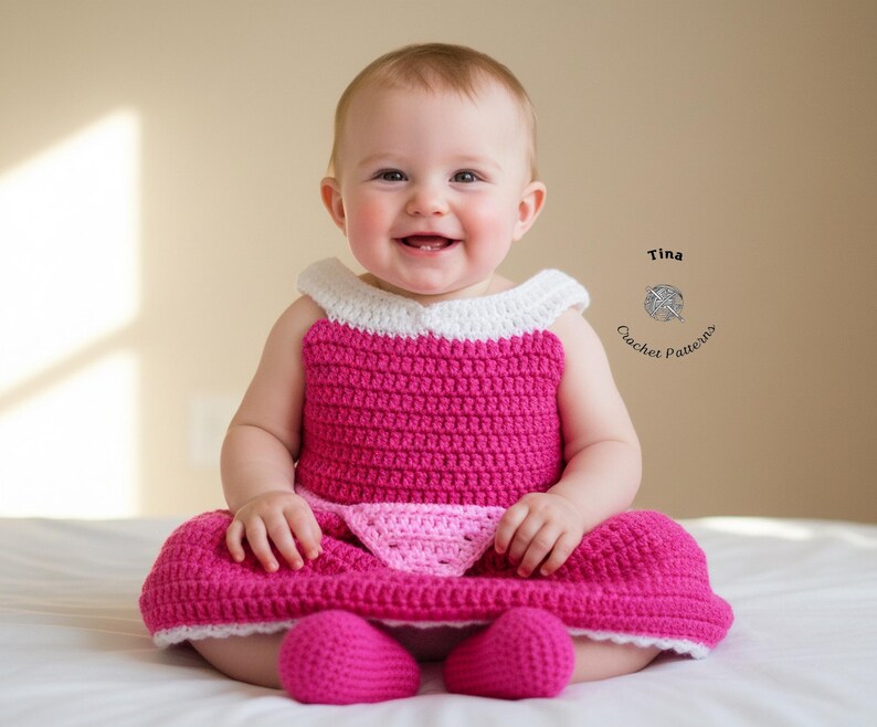 CROCHET PATTERN Baby Princess Dress and Shoes Outfit, Photo Prop, Halloween Costume, Shower Gift, PDF Download | Sizes 0–12 Months image 8