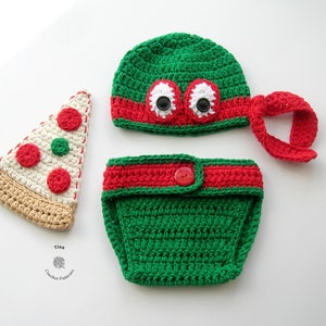 CROCHET PATTERN - Turtle Hat, Diaper Cover and  Pizza Set | Baby Halloween Costume | Baby Photo Prop | Sizes Newborn - 12 months