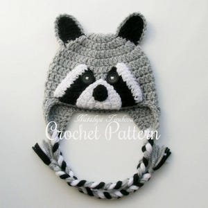CROCHET PATTERN | Raccoon Hat, Winter Earflap Hat, Halloween Hat, Photo Prop, Shower Gift, PDF Download, Easy | Sizes from Baby to Adult image 1