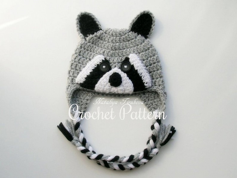 CROCHET PATTERN | Raccoon Hat, Winter Earflap Hat, Halloween Hat, Photo Prop, Shower Gift, PDF Download, Easy | Sizes from Baby to Adult image 1