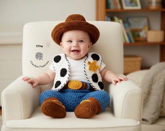 CROCHET PATTERN Baby Cowboy Hat, Vest, Diaper Cover, Booties Outfit, Photo Prop, Halloween Costume, Shower Gift, PDF | Sizes 0–12 Months