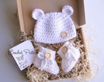CROCHET PATTERN Baby Polar Bear Hat and Booties Set, Photo Prop, Halloween Costume, Shower Gift, PDF Download | Sizes 0–12 Months