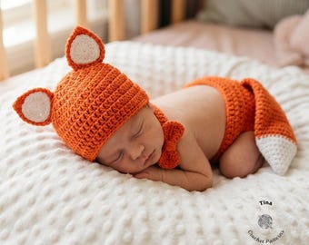 CROCHET PATTERN | Baby Fox Outfit, Hat and Diaper Cover, Photo Prop, Halloween Costume, Shower Gift, PDF Download | Sizes 0–12 Months