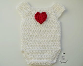 PATRÓN DE GANCHILLO: Pelele de San Valentín para bebé, body con corazón, mono de ganchillo, accesorio para fotos, regalo para baby shower, descarga en PDF / Tallas 0 a 12 meses