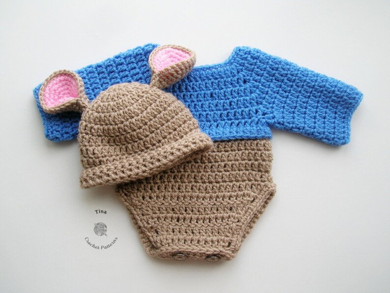 CROCHET PATTERN | Baby Kangaroo Outfit: Hat and Romper, Photo Prop, Halloween Costume, Shower Gift, PDF Download | Sizes 0–12 Months image 4