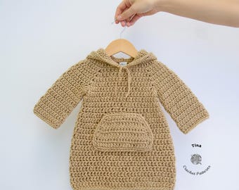CROCHET PATTERN | Baby Hoodie Dress, Photo Prop, Shower Gift, PDF Download, Easy | Sizes 0–12 Months