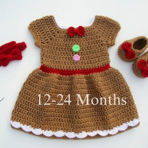CROCHET PATTERN - Miss Gingerbread Headband, Dress and Shoes Outfit | Baby Christmas Costume | Baby Photo Prop | Sizes 12-18 | 18-24 months