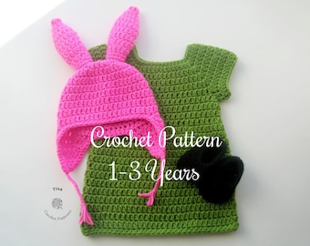 CROCHET PATTERN | Baby Louise Outfit: Bunny Hat, Dress and Shoes, Photo Prop, Halloween Costume, Shower Gift, PDF Download | Sizes 1–3 Years