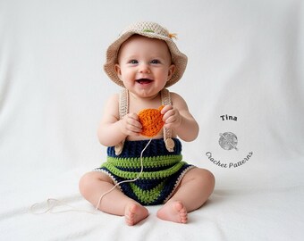 CROCHET PATTERN - Baby Fisherman Costume, Photo Prop, 1st Halloween, Shower Gift, Sizes 0-12 Months