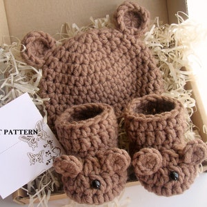 CROCHET PATTERN - Bear Baby Hat and Booties Set | Newborn Photo Prop | Crochet Animal Hat | Easy Crochet Pattern | Sizes Newborn - 12 months