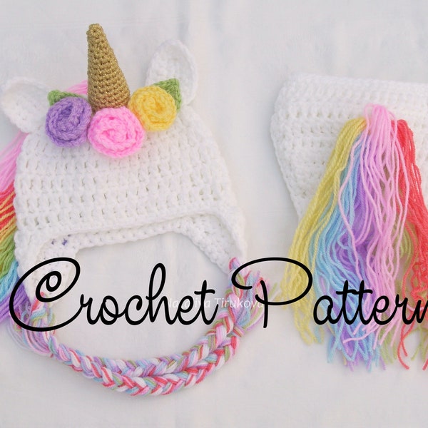 CROCHET PATTERN - Unicorn Baby Hat and Diaper Cover Set | Baby Halloween Costume | Unicorn Photo Prop | Sizes 0 - 12 months