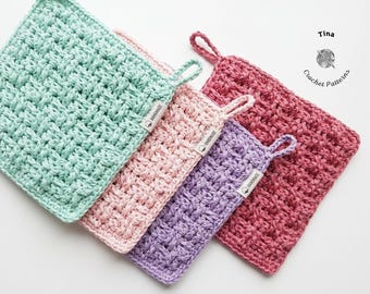 CROCHET PATTERN | Dishcloth, Washcloth, Textured Pot Holder, Mother's Day Gift Idea, Home Decor, Easy, Tag Template Included, English pdf