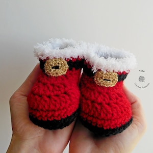 CROCHET Baby Booties PATTERN - Santa Baby Booties | Crochet Santa Shoes | Christmas Baby Booties | Sizes 0 - 12 months
