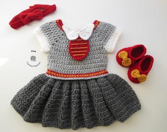 CROCHET PATTERN Baby Girl Wizard Outfit: Dress, Headband, Shoes, Photo Prop, Halloween Costume, Shower Gift, PDF | Sizes 0–12 Months