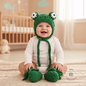 HÄKELANLEITUNG Baby Frosch Mütze und Stiefelchen Outfit, Halloween Kostüm, Fotorequisite, PDF Download, einfach | Grössen 0–12 Monate