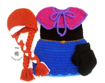 CROCHET PATTERN | Baby Princess Anna Outfit: Dress, Hat Cape, Shoes, Photo Prop, Halloween Costume, Shower Gift, PDF | Sizes 0–12 Months
