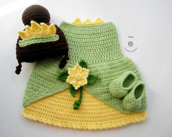 CROCHET PATTERN | Baby Princess Outfit: Wig, Dress and Shoes, Photo Prop, Halloween Costume, Shower Gift, PDF Download | Sizes 0–12 Months