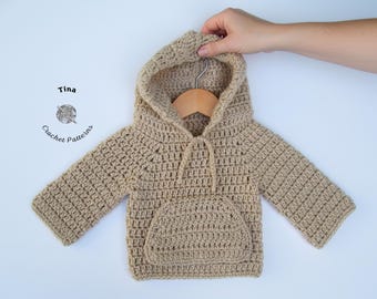 PATRÓN DE CROCHET / Cárdigan con capucha para bebé / Proyecto de suéter fácil / Regalo para baby shower / PDF para principiantes / Tallas de 0 a 24 meses