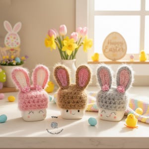 CROCHET PATTERN "Marshmallow Rabbit" Hat-mug Easy PDF in English