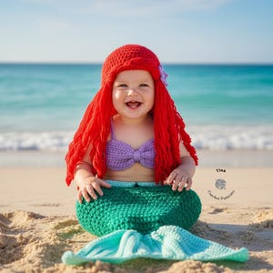 CROCHET PATTERN Baby Mermaid Outfit: Hat Wig, Top and Tail, Photo Prop, Halloween Costume, Shower Gift, PDF Download | Sizes 0–12 Months image 3