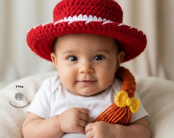 CROCHET PATTERN | Cowgirl Jessie Hat, Baby Halloween Hat, Photo Prop, Shower Gift, PDF Download, Easy | Sizes 0–12 Months | 1–3 Years