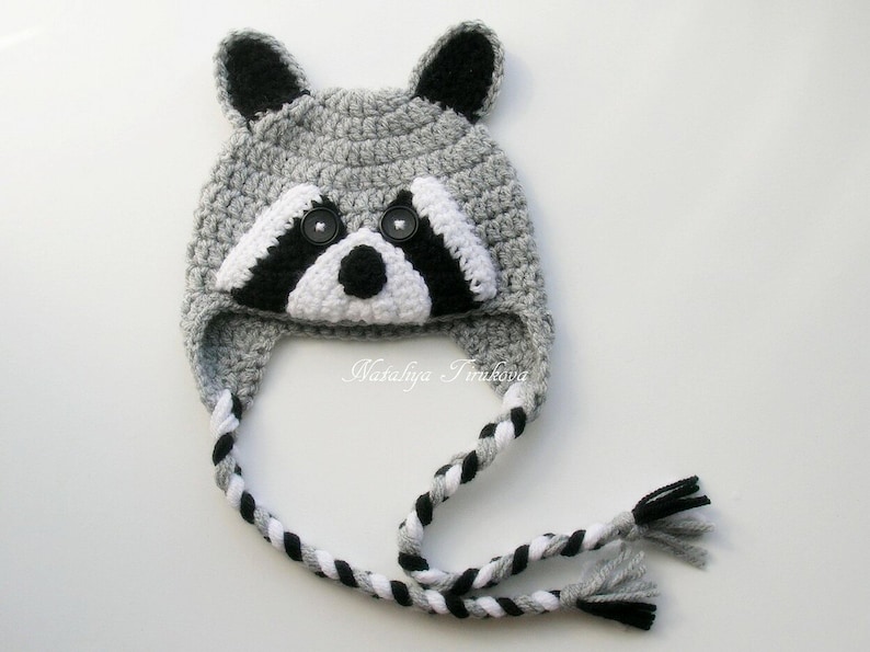 CROCHET PATTERN | Raccoon Hat, Winter Earflap Hat, Halloween Hat, Photo Prop, Shower Gift, PDF Download, Easy | Sizes from Baby to Adult image 5