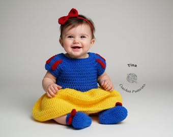 CROCHET PATTERN - Baby Princess Dress Outfit, Photo Prop, Halloween Costume, Sizes 0-12 Months