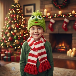 CROCHET PATTERN | Christmas Green Hat and Scarf, Halloween Beanie, Photo Prop, Shower Gift, PDF Download, Easy | Sizes from Baby to Adult