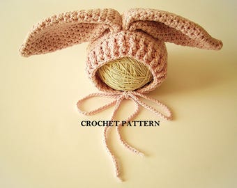 CROCHET PATTERN Easter Bunny Rabbit Bonnet Hat in English PDF | Sizes 0–3 | 3–6 Months