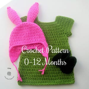 GEHAAKT PATROON Baby Louise-outfit: konijnenhoedje, jurk, schoenen, paasfotorekwisiet, Halloweenkostuum, douchecadeau, pdf | Maten: 0-12 maanden