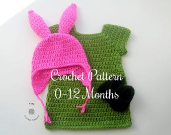 CROCHET PATTERN | Baby Louise Outfit: Bunny Hat, Dress, Shoes, Easter Photo Prop, Halloween Costume, Shower Gift, PDF | Sizes 0–12 Months