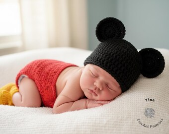 CROCHET PATTERN - Baby Mouse Costume, Photo Prop, 1st Halloween, Shower Gift, Sizes 0-12 Months