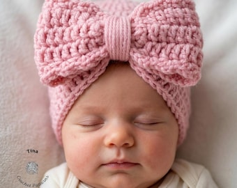CROCHET PATTERN & VIDEO | Big Bow Turban Hat, Spring Hat, Photo Prop, Shower Gift, Pdf Download, Easy | Sizes from Baby to Adult