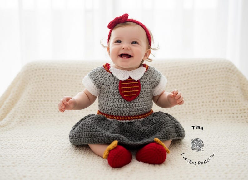 CROCHET PATTERN Baby Girl Wizard Outfit: Dress, Headband, Shoes, Photo Prop, Halloween Costume, Shower Gift, PDF | Sizes 0–12 Months image 10