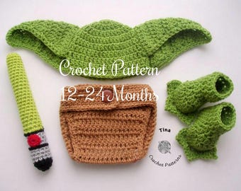 Patrón de ganchillo para disfraz de alienígena verde bebé: gorro, cubrepañal, patucos, accesorio para fotos, disfraz de Halloween, regalo para baby shower, PDF / Tallas de 12 a 24 meses