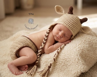 CROCHET PATTERN Baby Goat Outfit, Hat and Diaper Cover, Photo Prop, Halloween Costume, Shower Gift, PDF Download | Sizes Newborn - 3 Months