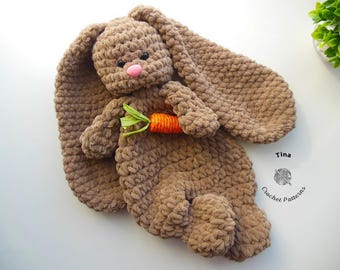 HÄKELANLEITUNG Lange Ohren Hase, Amigurumi Lovey, Braunes Stofftier Kaninchen, Einfach PDF für Anfänger